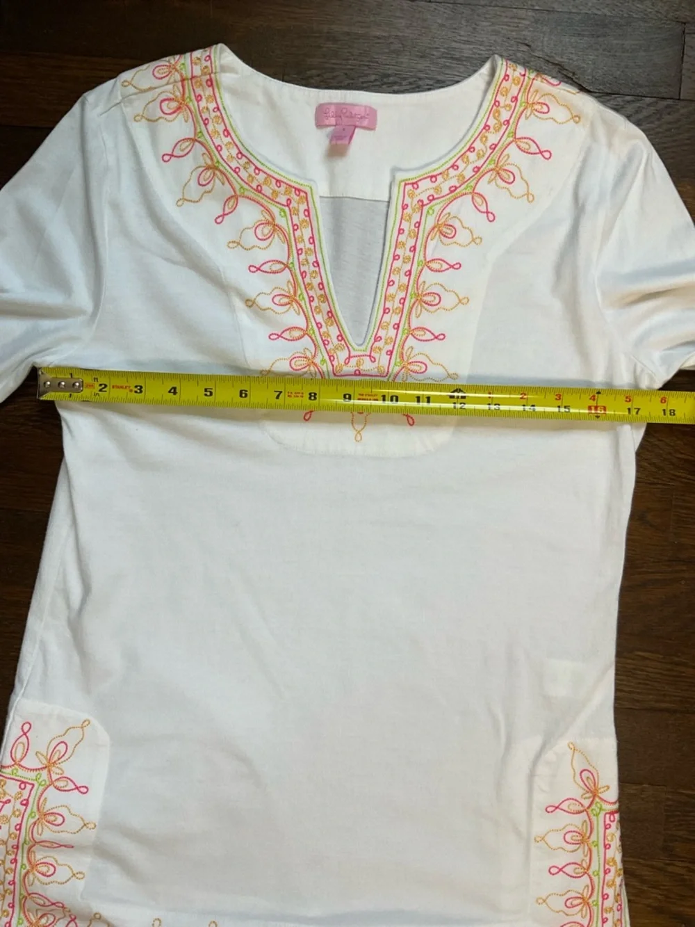 Lilly Pulitzer Embroidered Palm Beach Tunic Top White Pink Green Gold Small - Picture 16 of 16